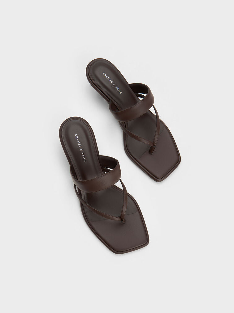 Spool Heel Thong Sandals, Brown, hi-res