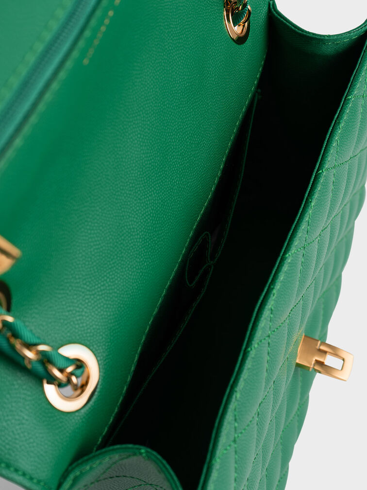 Quilted Chain Strap Clutch, Green, hi-res