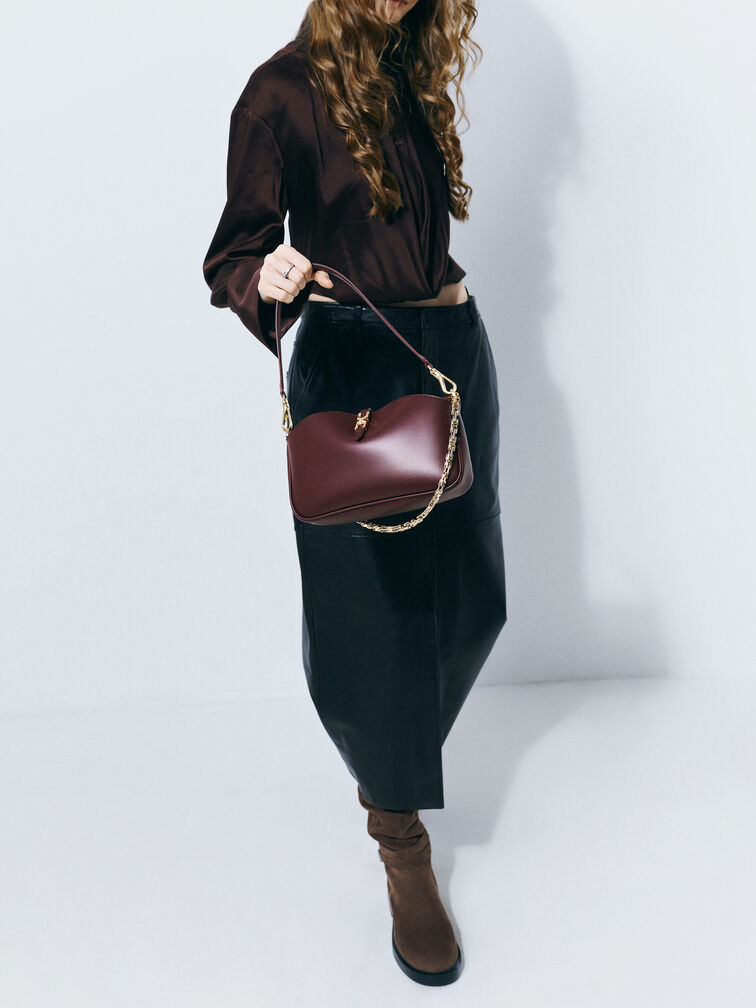 Adalyn Metallic-Buckle Chain-Handle Shoulder Bag, Wineberry Red, hi-res