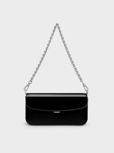 Patent Chain-Handle Shoulder Bag, Noir, hi-res