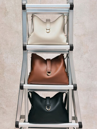 Gabine Leather Belted Hobo Bag, Chocolate, hi-res