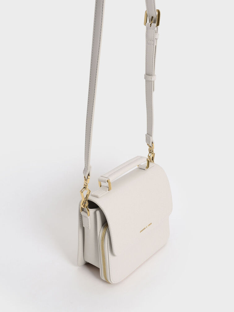 Front Flap Top Handle Crossbody Bag, Ivory, hi-res