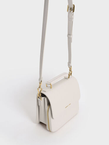 Front Flap Top Handle Crossbody Bag, Ivory, hi-res