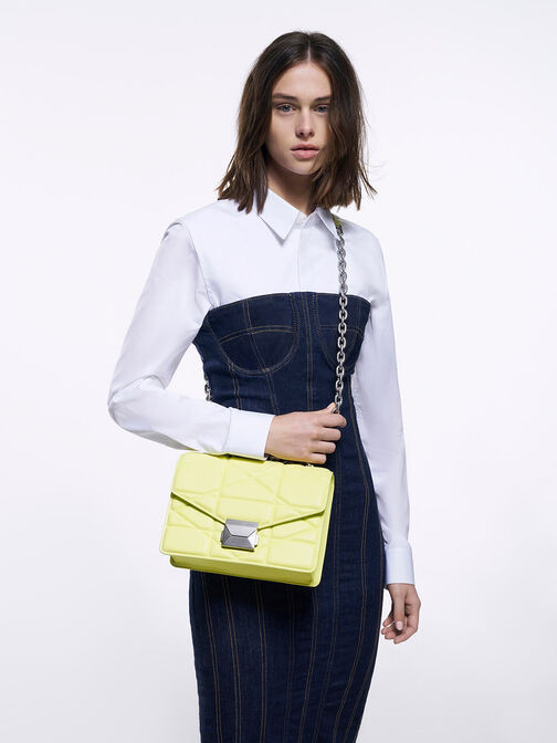 Blanche Chevron Chain Handle Bag, Butter, hi-res