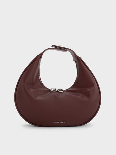Crescent Hobo Bag, Burgundy, hi-res