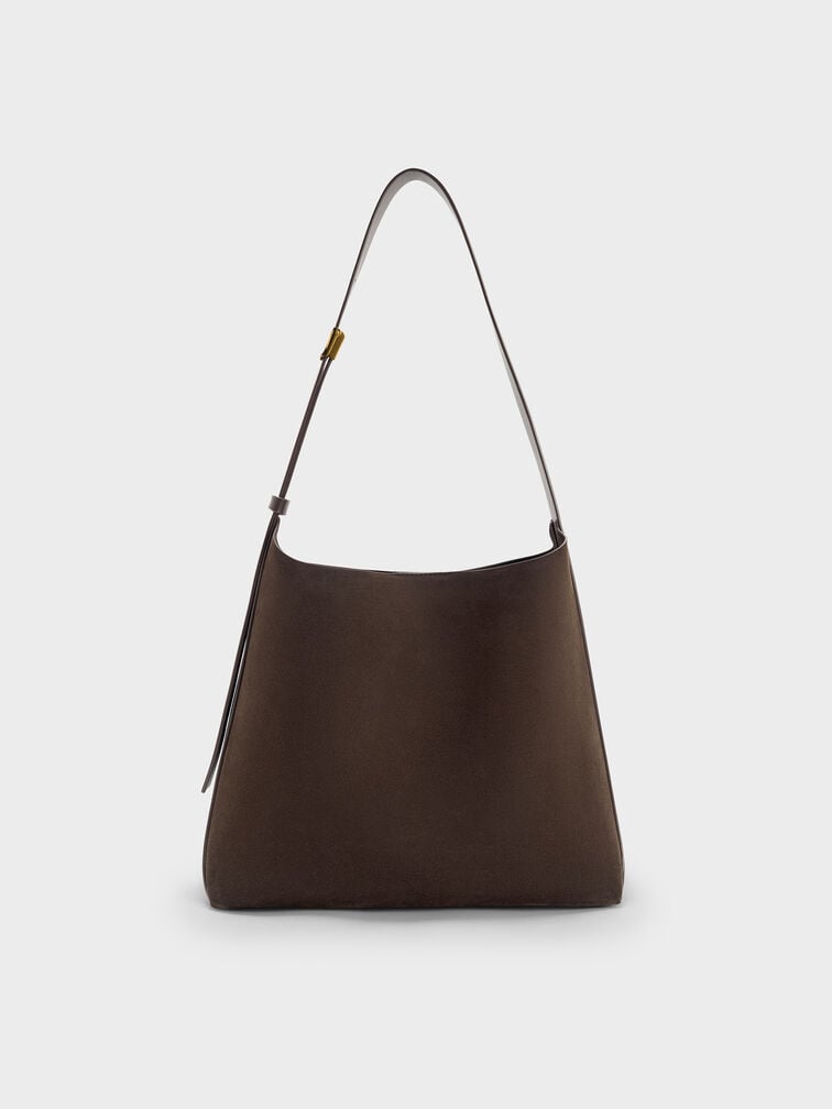 Edna Recycled Suede Tote Bag, Espresso Brown, hi-res