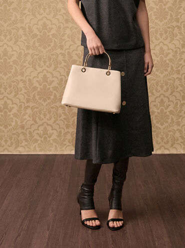 Leather Ring-Handle Bag, Chalk, hi-res