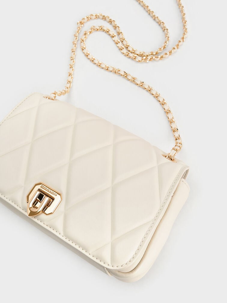 Arwen Diamond-Quilt Braided-Strap Shoulder Bag, Cream, hi-res