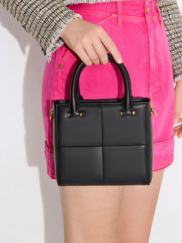 Georgette Square Tote Bag, Black, hi-res