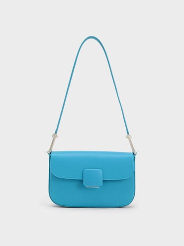 Koa Square Push-Lock Shoulder Bag, Blue, hi-res