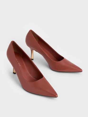 Sculptural Heel Pointed-Toe Pumps, Brown, hi-res