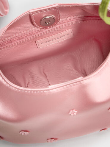 Mabel Satin Floral-Vine Hobo Bag, Pink, hi-res