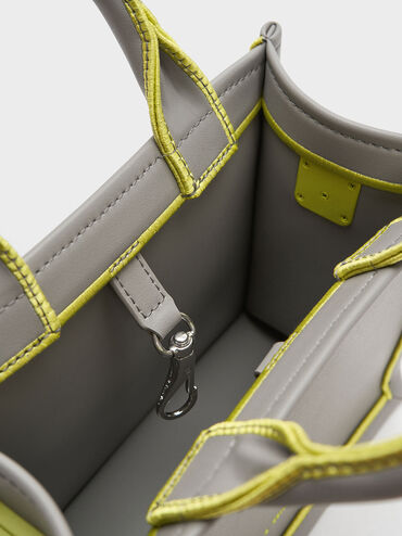 Mini Jump Contrast-Trim Tote Bag, Grey, hi-res