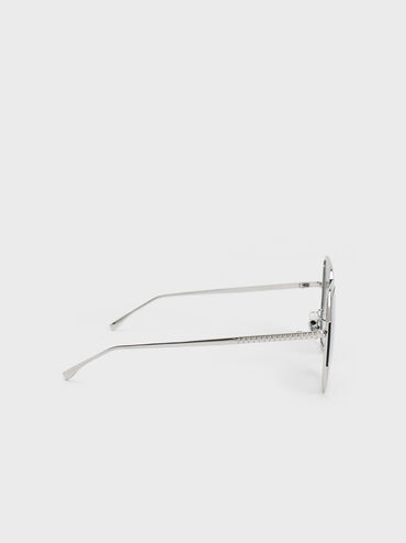 Braided Temple Butterfly Sunglasses, Silver, hi-res