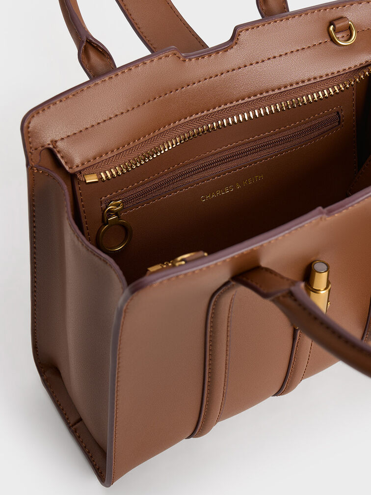 Cesia Metallic Accent Tote Bag, Chocolate, hi-res