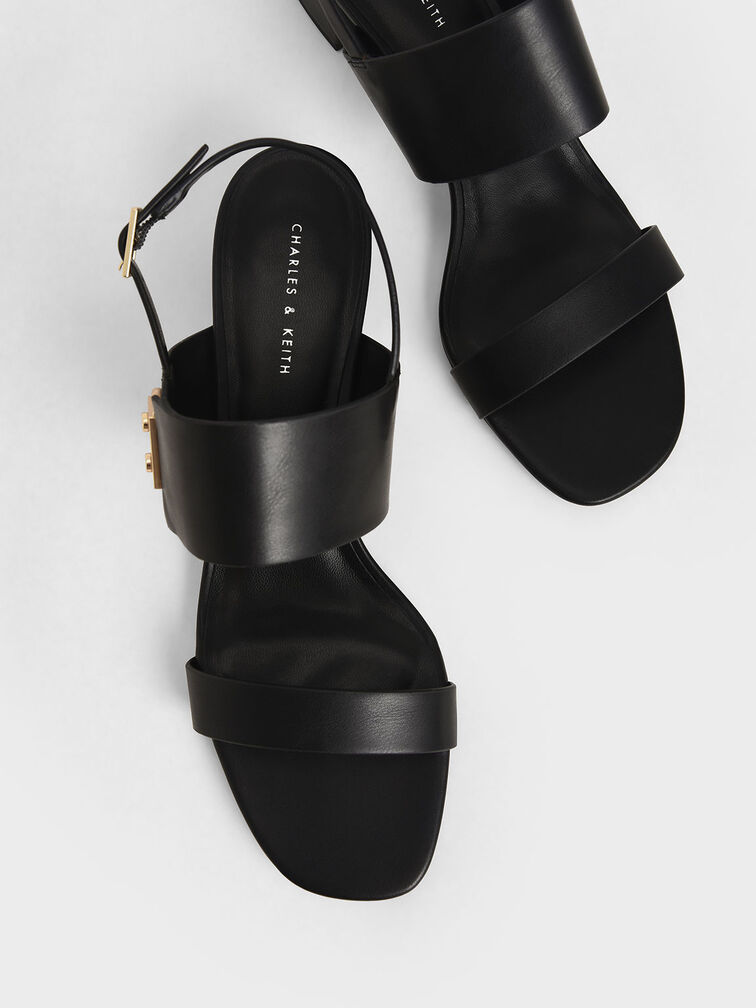 Buckle Strap Sandals, Black, hi-res