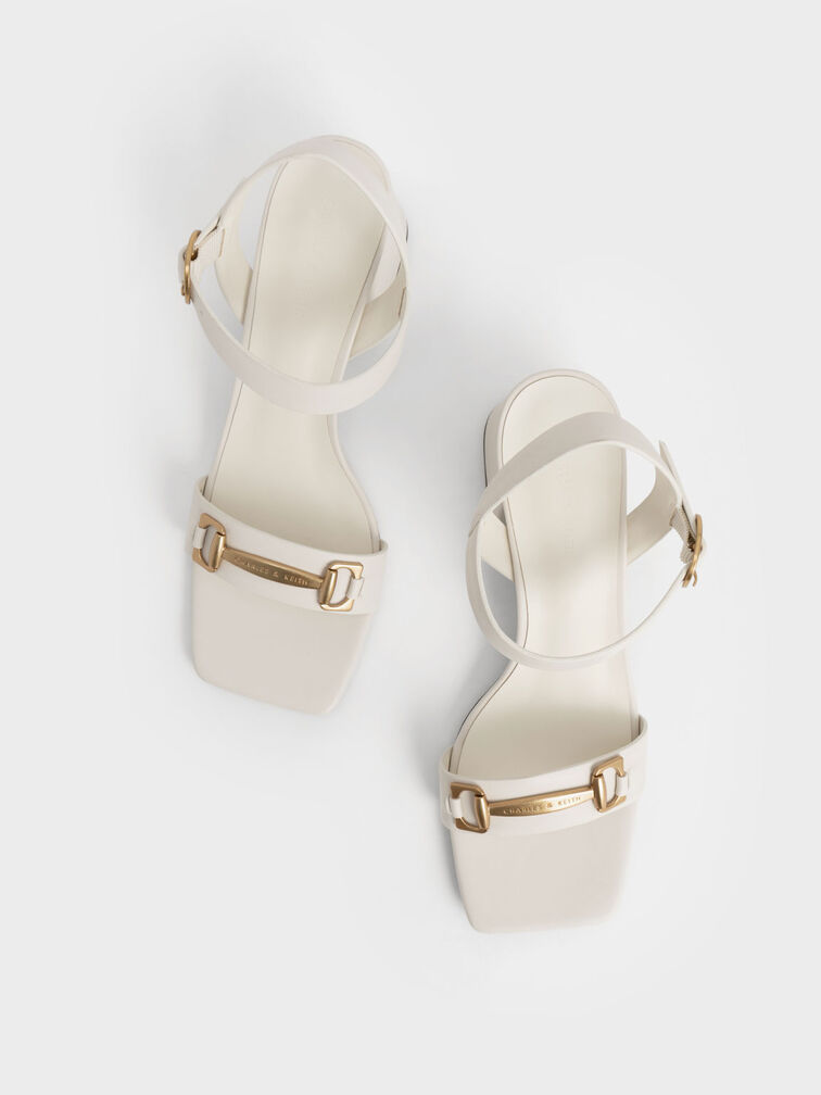 Metallic Bar Block Heel Sandals, Chalk, hi-res