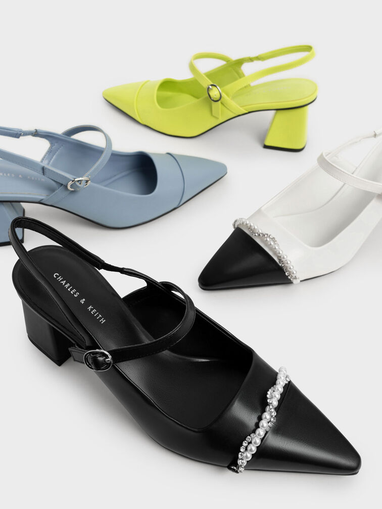 Pointed-Toe Slingback Pumps, Slate Blue, hi-res