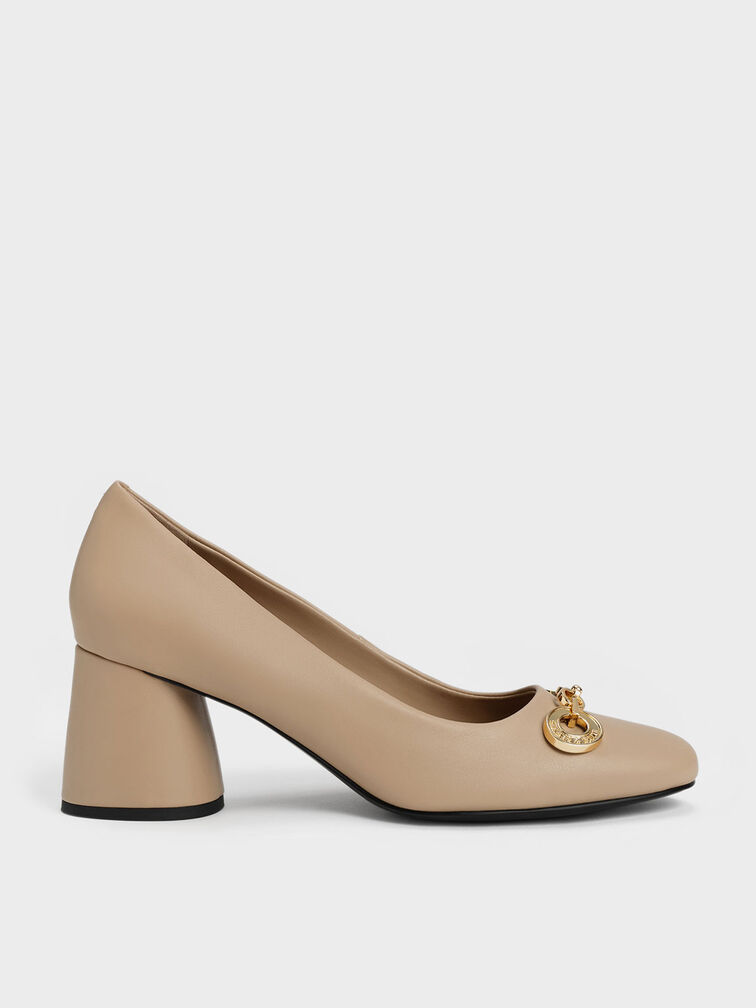 Circle Chain-Link Cylindrical Heel Pumps, Nude, hi-res