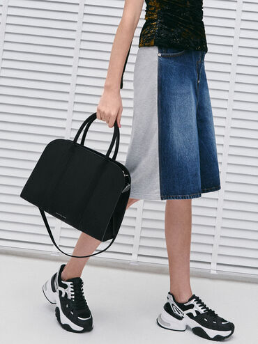 Axel Faux Suede Bowling Bag, Black, hi-res