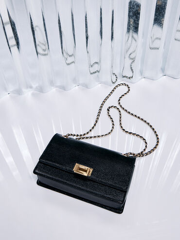 Everline Glittered Braided-Strap Shoulder Bag, Black, hi-res