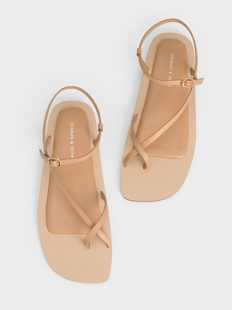 Asymmetric Toe Ring Sandals, Tan, hi-res