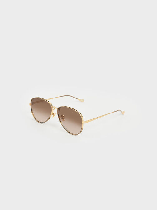 Tinted Aviator Sunglasses, Taupe, hi-res