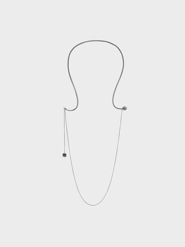 Crystal Charm Necklace, Black, hi-res