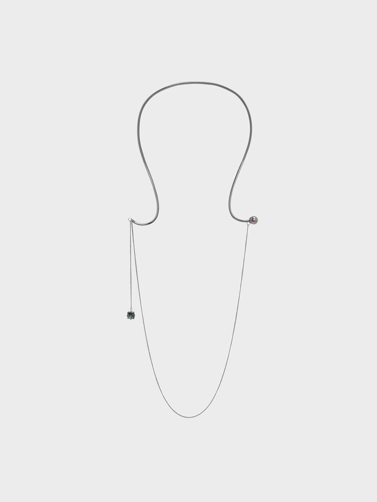 Crystal Charm Necklace, Black, hi-res