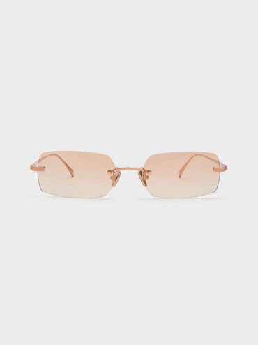 Easton Rimless Rectangular Sunglasses, Rose Gold, hi-res