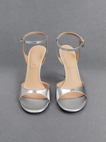 Metallic Leather Ankle Strap Pumps Silver