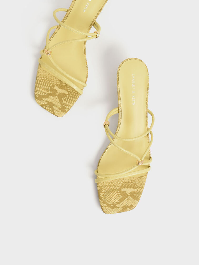 Snake-Print Metallic-Accent Strappy Mules, Animal Print Yellow, hi-res