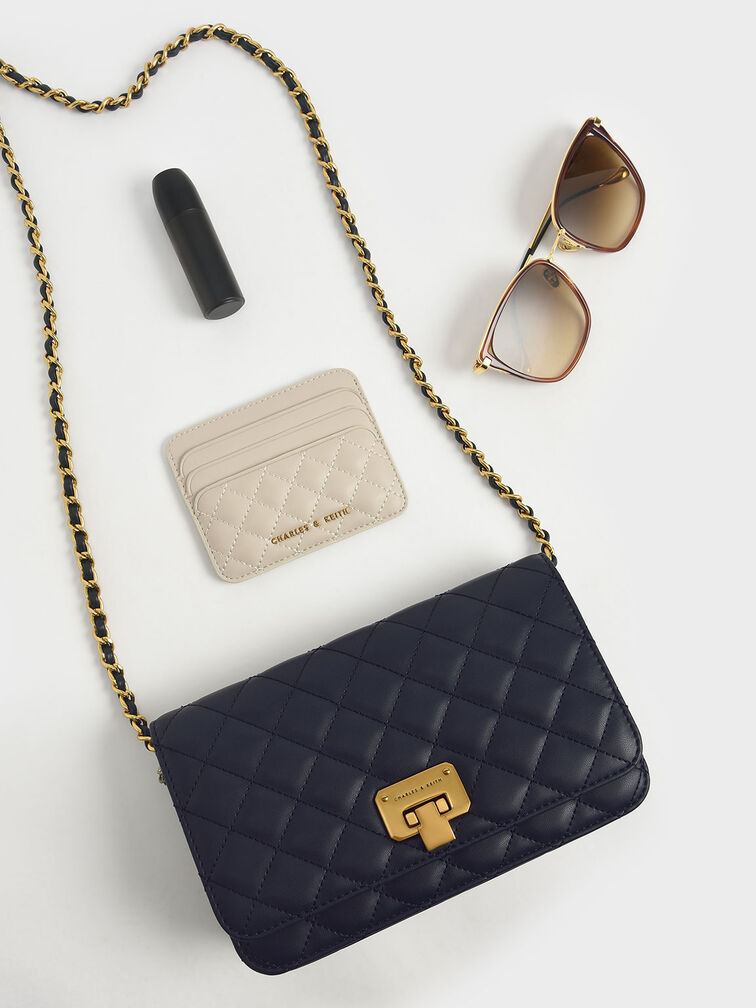 Quilted Push-Lock Clutch, Navy, hi-res