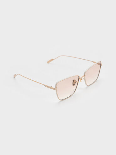 Metallic-Rim Square Sunglasses, Pink, hi-res