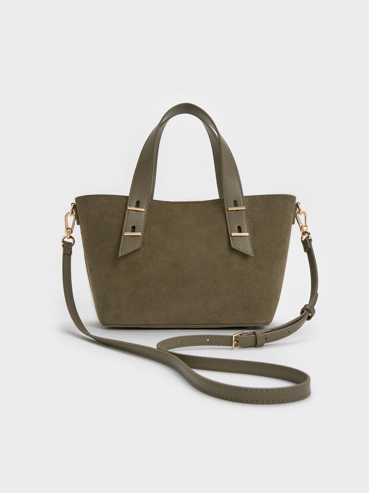 Mini Shania Recycled Suede Double-Handle Tote Bag, Deep Olive, hi-res