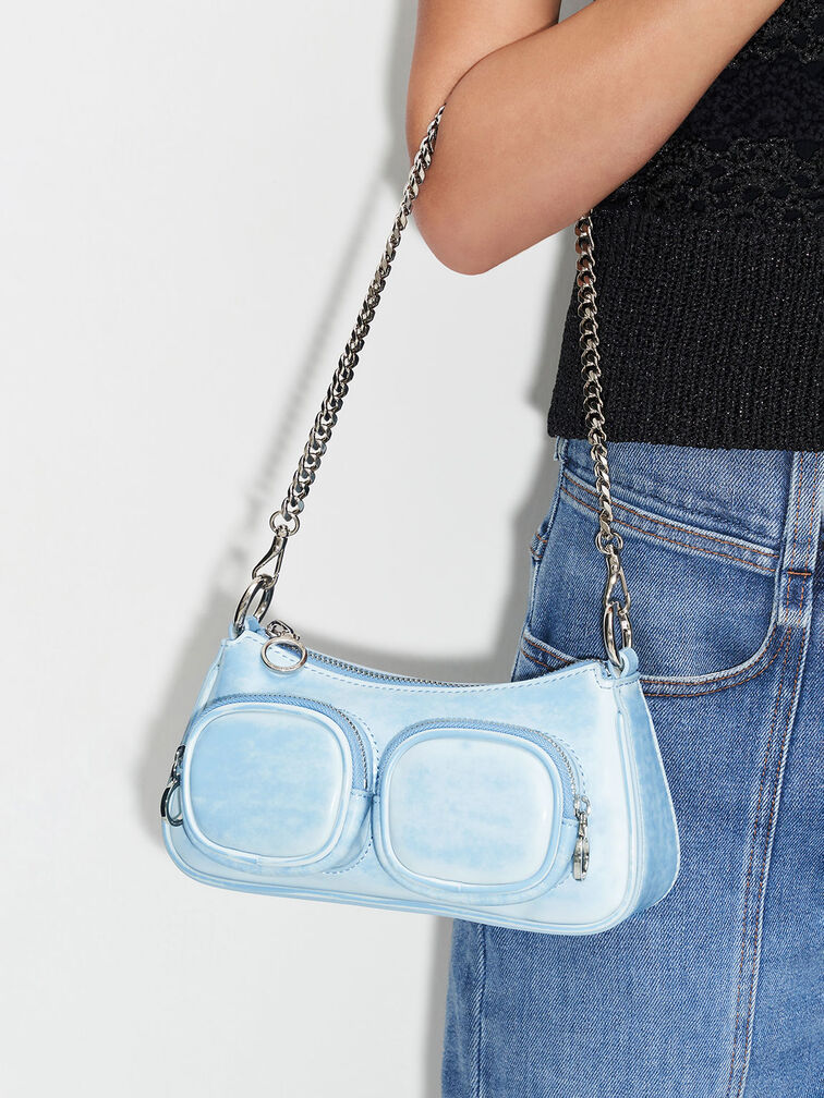Letitia Chain-Link Shoulder Bag, Light Blue, hi-res