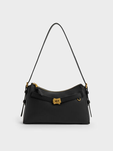 Dinora Belted Shoulder Bag, Black, hi-res