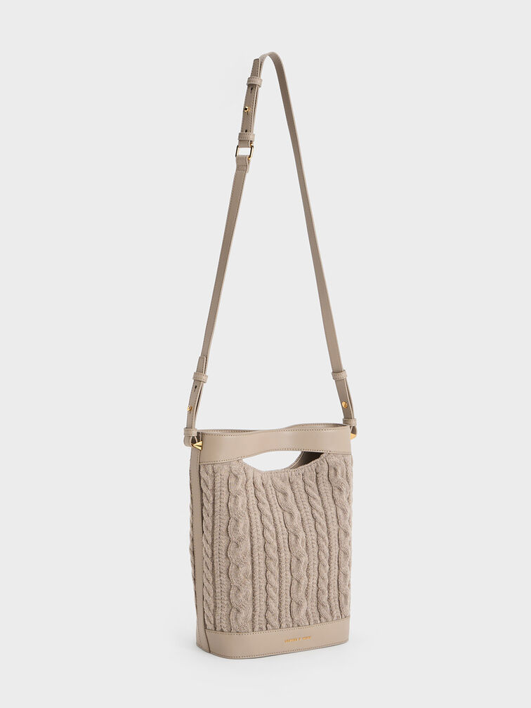 Apolline Textured Knit Bucket Bag, Taupe, hi-res