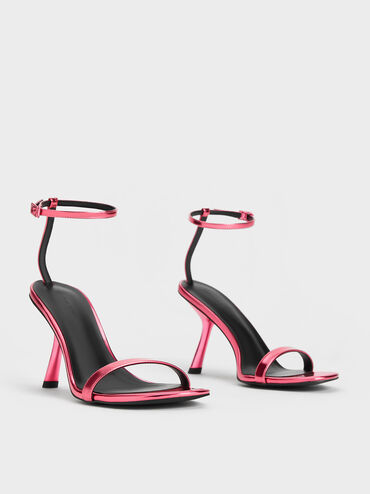 Metallic Slant-Heel Ankle-Strap Sandals, Fuchsia, hi-res