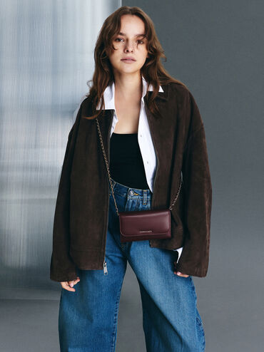 Octavia Front Flap Long Wallet, Wineberry Red, hi-res