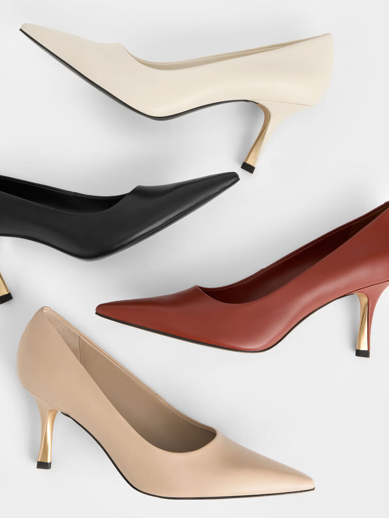Sculptural Heel Pointed-Toe Pumps, Brown, hi-res