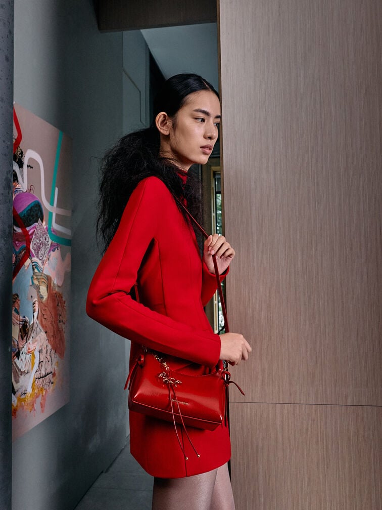 Hazel Bow Horse-Motif Top Handle Bag, Tomato Red, hi-res