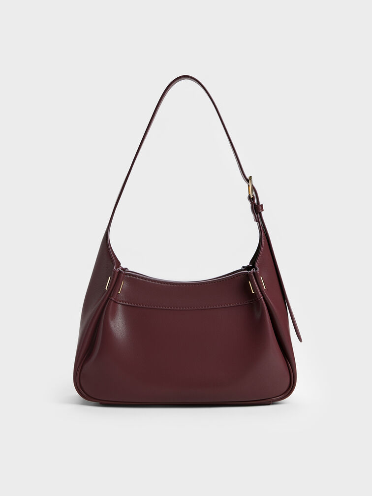 Clarice Pleated Shoulder Bag, Wineberry Red, hi-res