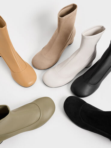Stitch-Trim Cylindrical Heel Ankle Boots, Chalk, hi-res