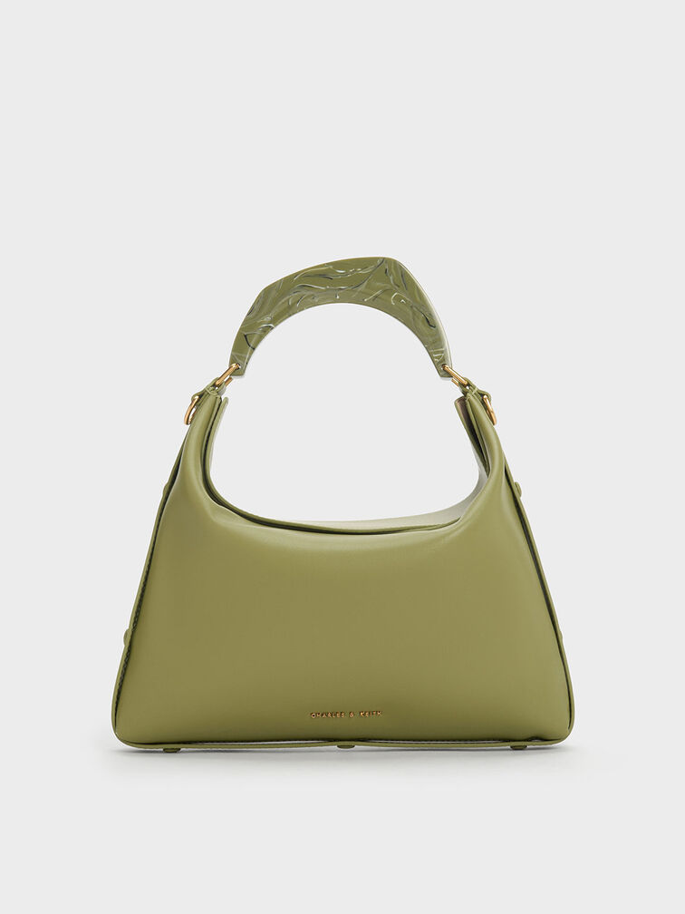 Marlin Acrylic Handle Hobo Bag, Olive, hi-res