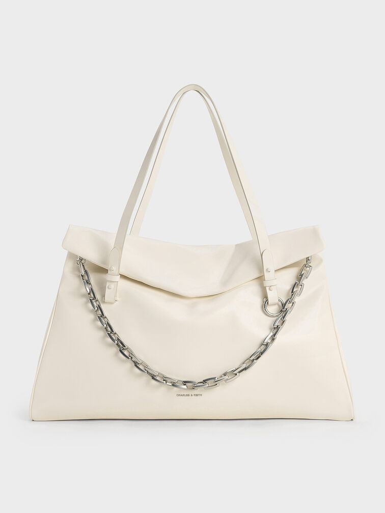 Andromeda Chunky-Chain Trapeze XL Tote Bag, Cream, hi-res