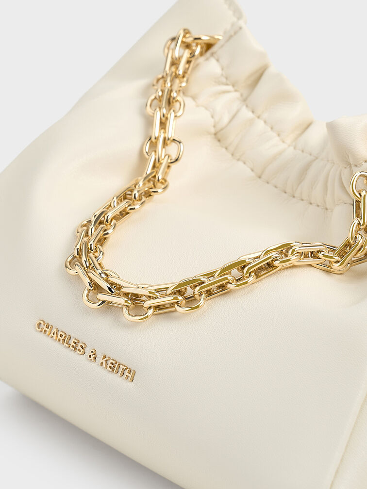 Brigette Ruched Chain-Handle Shoulder Bag, Cream, hi-res