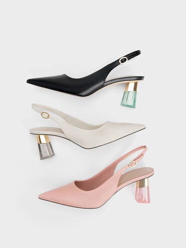 Oleana See-Through Trapeze Heel Slingback Pumps, Blush, hi-res