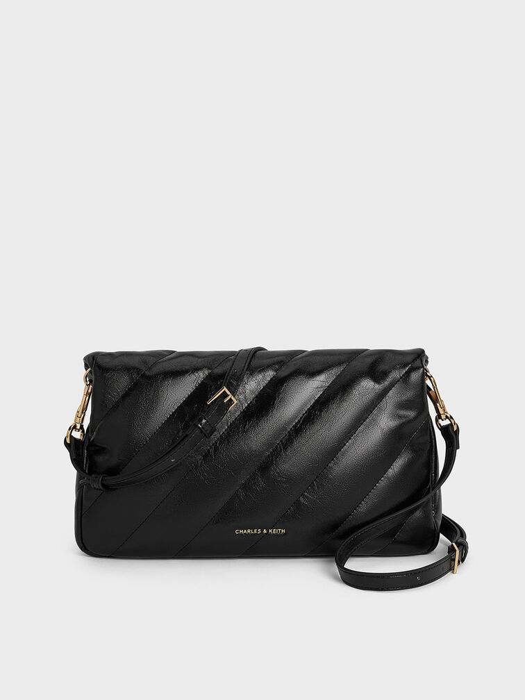 Fawn Panelled Chain-Handle Shoulder Bag, Black, hi-res