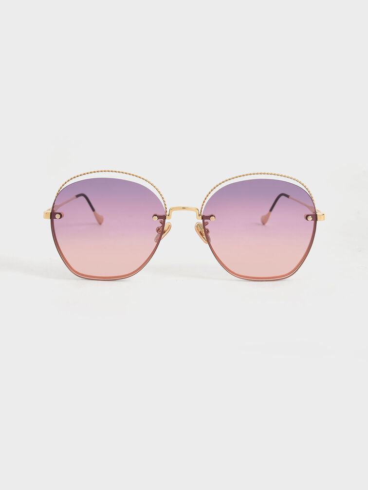Multi-Tinted Cut-Out Butterfly Sunglasses, Gold, hi-res